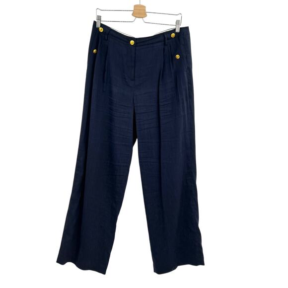 J. Crew Collection Marie Marot Wide-Leg Pant Italian Line Blend Navy Blue 12 - Picture 2 of 13